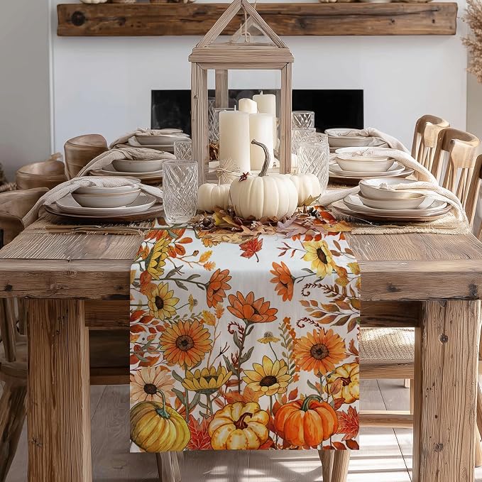 Fall Pumpkins and Sunflowers Table Runner 13x48 Inch, Maple Leaves Farmhouse - Image 9