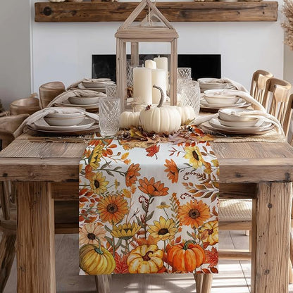 Fall Pumpkins and Sunflowers Table Runner 13x48 Inch, Maple Leaves Farmhouse - Image 9