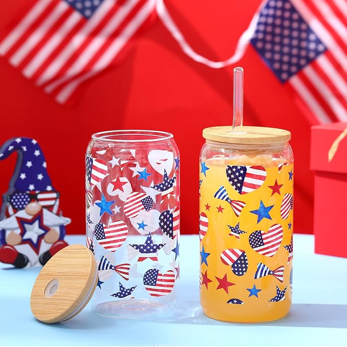 Sliner 2 Pcs Patriotic Glass Cups 4th of July Gifts Tumbler - Image 2