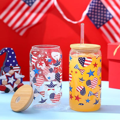Sliner 2 Pcs Patriotic Glass Cups 4th of July Gifts Tumbler - Image 2