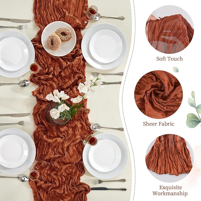 AGIRL 6 Pack Terracotta Cheesecloth Table Runner 10FT Fall Boho Home Decor | - Image 3