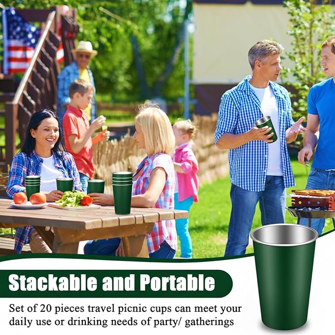 Mimorou 20 Pack 16 oz Stainless Steel Pint Cups Metal Cups Unbreakable Drinking - Image 4
