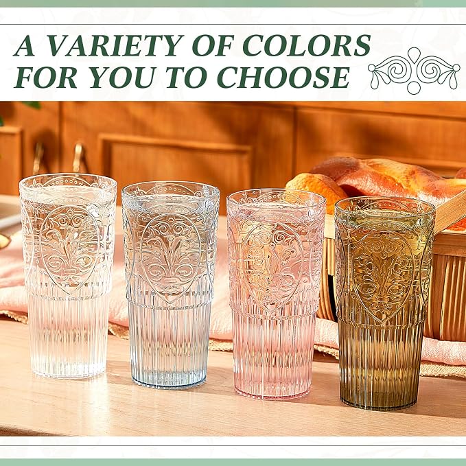 Wiwiqing 20oz Vintage Plastic Ribbed Tumblers Set of 12, Baby Shower, Birthday - Image 6
