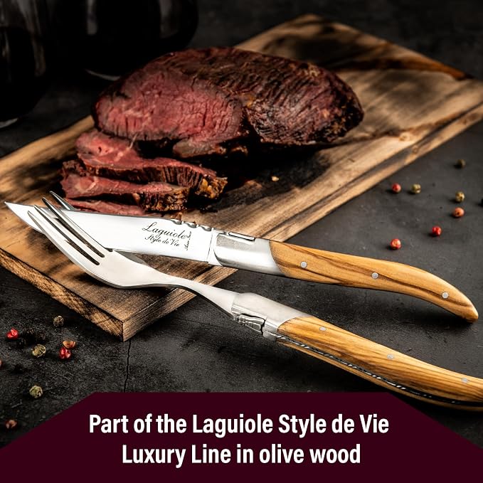 Laguiole Style De Vie Steak Knives, Luxury Line, 6 Pieces, Olive Wood, in - Image 6