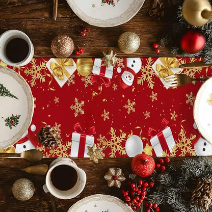 Merry Christmas Table Runner 70 Inches Long, Xmas Balls Snowman Snowflake Table - Image 4