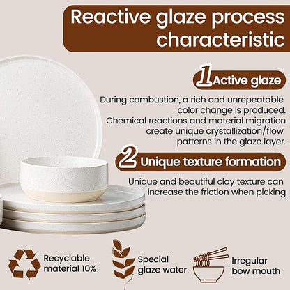 12 Pieces Plates and Bowls Sets,White Dish Set for 4,Premium Serving Dinnerware Sets, Chip and Scratch Resistant Dishware Sets Kitchen Dishes Dining Ware Set(Light Beige)