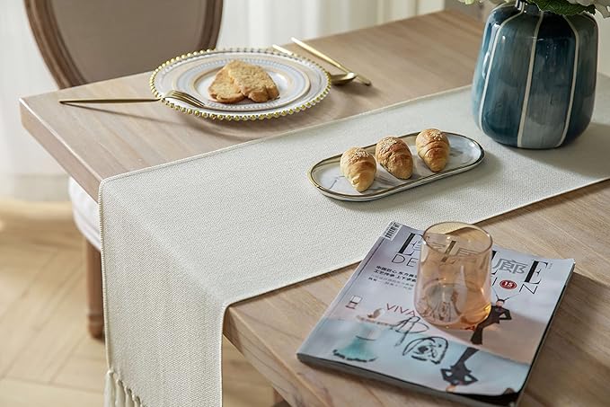 Cream Table Runners 60 Inches Long, Burlap Linen Style Rustic Farmhouse Table - Image 4