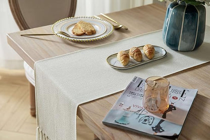 Cream Table Runners 60 Inches Long, Burlap Linen Style Rustic Farmhouse Table - Image 4