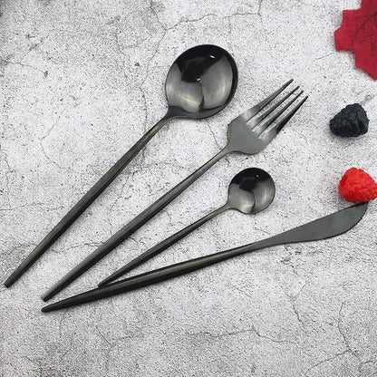 JASHII Black Flatware Serving Set 24 Piece, Stainless Steel Silverware Set - Image 2