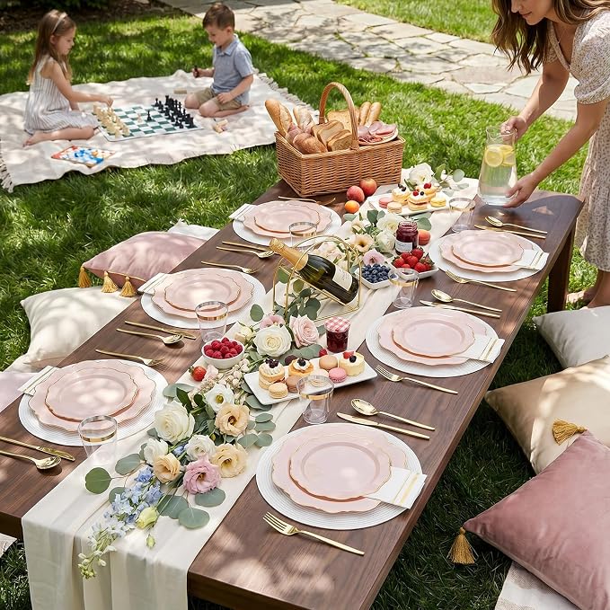 175Pcs Pink Plastic Plates - Image 5