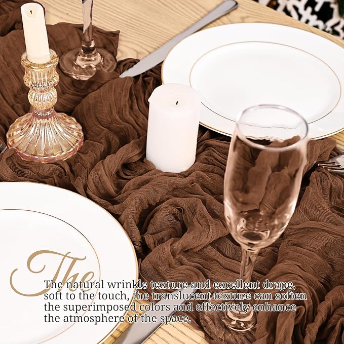4 Pack Brown Table Runner 17 x 108inch Cheesecloth Table Runner Boho Gauze - Image 4