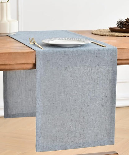 Wracra Linen Table Runner, Burlap Dusty Blue Table Runners 36 Inches Long | by Wracra