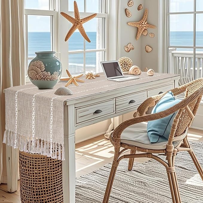Coffee Table Runner 15x 48 inches Long, Wide Farmhouse Neutral Table Cover Short - Image 9