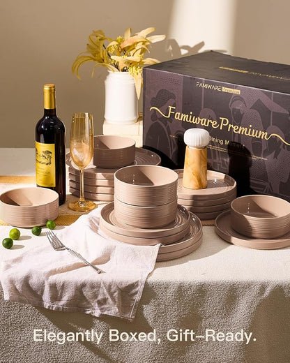 Stoneware Dinnerware Sets for 8, Plates and Bowls, Chip & Scratch Resistant - Image 8