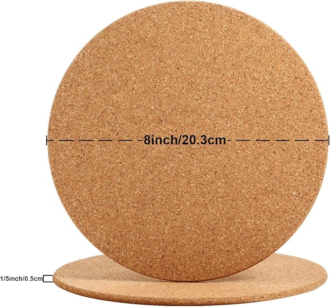 Boao 6 Pcs 8 Inch Round Absorbent Cork Coasters Wooden Cork Plant Coasters - Image 2