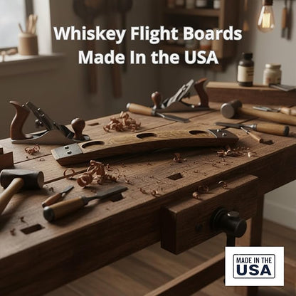 Premium Barrel Stave Whiskey Flight, includes 3 Crystal Glencairn Glasses (Natural with Glass)