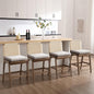 Mid Century Modern Counter Height Barstools Set of 4, 27” Linen Upholstered Counter Stools with Rope Woven Back Wooden Farmhouse Bar Stools for Kitchen Island Dining Room,Grey