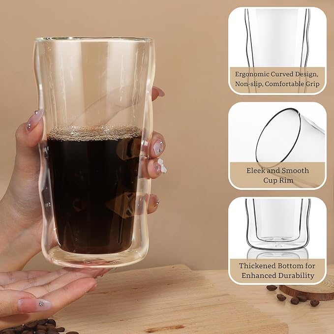 Joeyan Double Walled Insulated Tumbler, 15 oz Beer Cocktail Glass Cups Highball - Image 4
