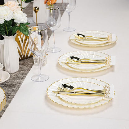 Lullaby 140PCS Ivory Scalloped Plastic Plates Set - Image 6