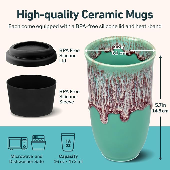 NOVA CERAMICS Travel Mug On the Go Coffee Tumbler Microwave & Dishwasher Safe - Image 3