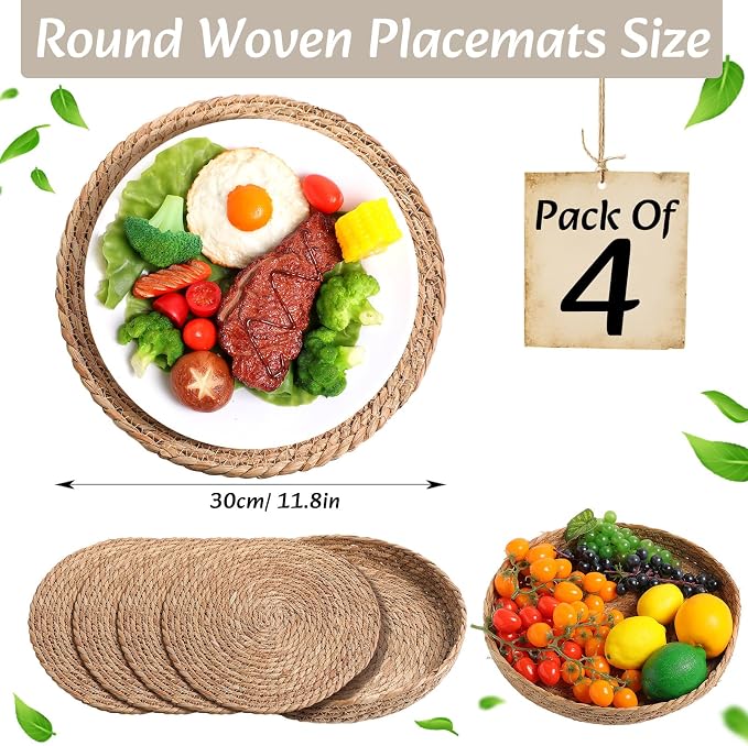 Boho Placemats 4/6/8 Set of Round Woven Placemat Macrame Style Bicolor - Image 2