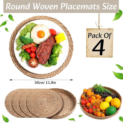 Boho Placemats 4/6/8 Set of Round Woven Placemat Macrame Style Bicolor - Image 2