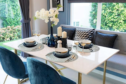 Vinyl Round Placemats Set of 4 - Non Slip Place Mats Ideal for Indoor and Outdoor Dining Table - Washable and Heat Resistant Table Mat for Kitchen Tables (Hunter Silver)