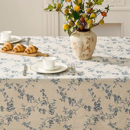 jinchan Blue Farmhouse Floral Linen Rectangle Table Cloth 52 x 70 Inch | - Image 5