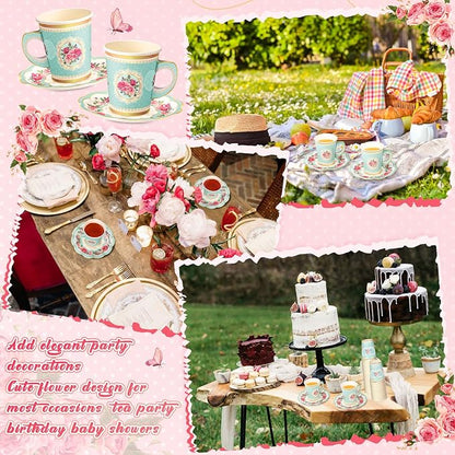 Tioncy 100 Pcs Tea Party Decorations Include 50 Pieces 9 oz Paper Tea Cups - Image 6