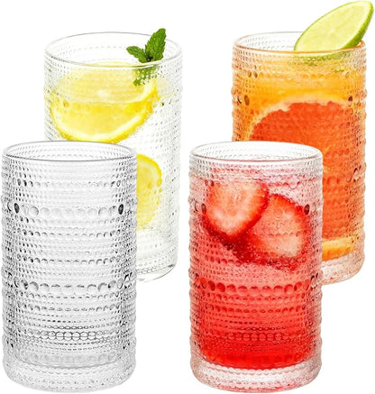 Vintage Hobnail Drinking Glasses Set of 4, 12 Oz Glass Cups by Elitrivox