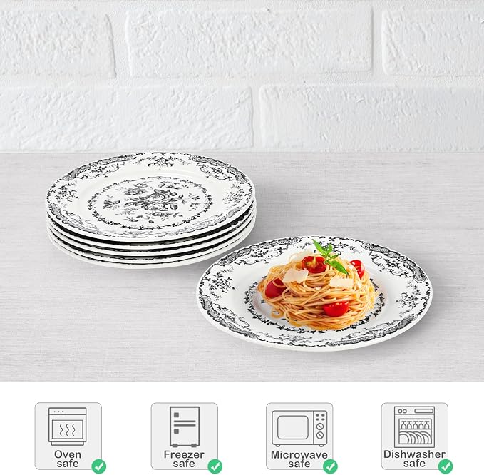 Dinner Plates Set of 6, 10.5 inch Rose Floral Plate, Microwave Safe - Image 4