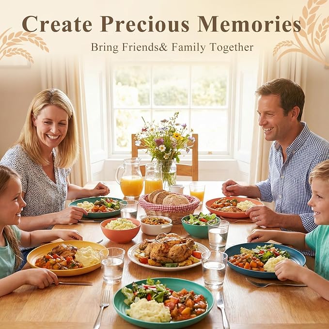 10 Inch Dinner Plates Set of 8, Unbreakable Wheat Straw Plates, Plastic Plates - Image 6
