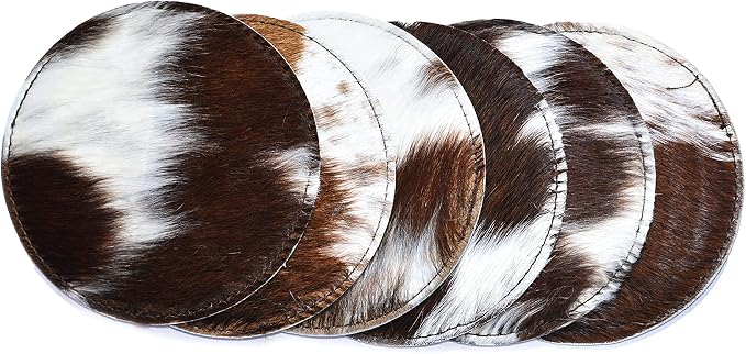 NGF Cowhide Coaster Set of 6 pcs Natural Cowhide Drink Coasters Hair On Round by Unknown