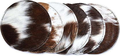 NGF Cowhide Coaster Set of 6 pcs Natural Cowhide Drink Coasters Hair On Round by Unknown