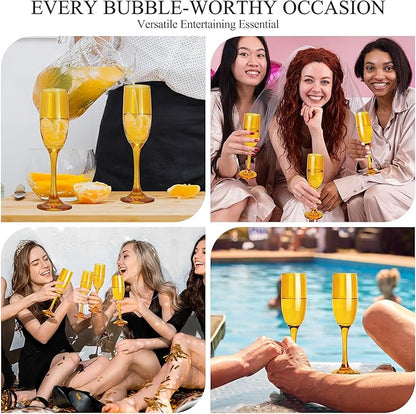 Champagne Flutes Glasses Set of 6-6oz Elegant Amber Glass, Unique Amber Colored Long Stem Champagne Flute Gift for Wedding, Anniversaries, Parties, Birthday, Restaurant, Home Bar