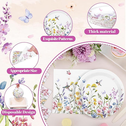50 Pcs Wildflower Paper Plates and Napkins, Floral Party Decorations | 7 Inch - Image 4