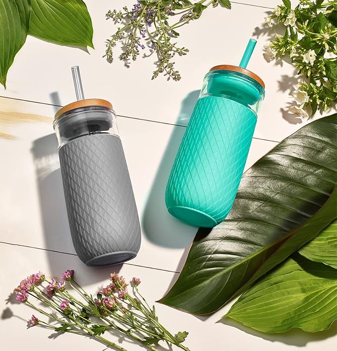 Ello Devon Glass Tumbler, Protective No Sweat Silicone Sleeve and Splash Proof - Image 5