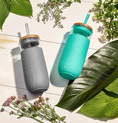 Ello Devon Glass Tumbler, Protective No Sweat Silicone Sleeve and Splash Proof - Image 5