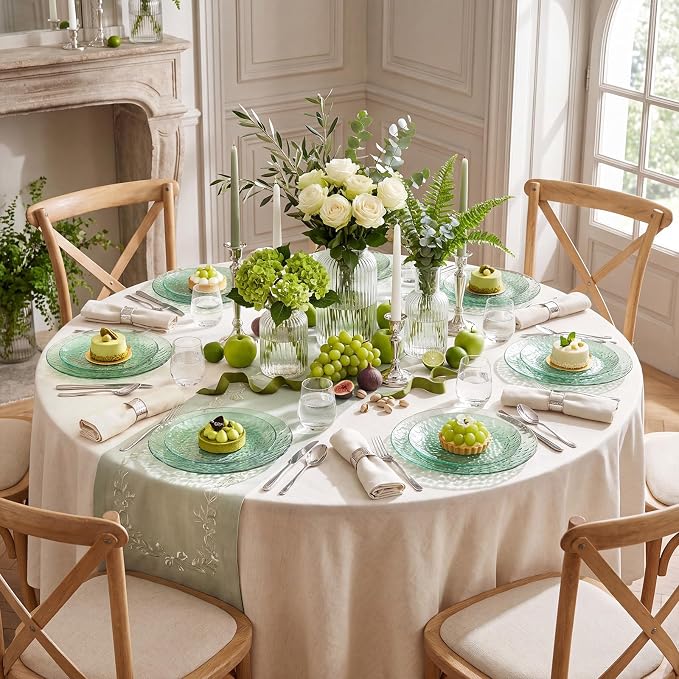 Rubtlamp 100 Pcs Clear Green Plastic Plates Dinnerware Set, 50 Dessert platos - Image 5