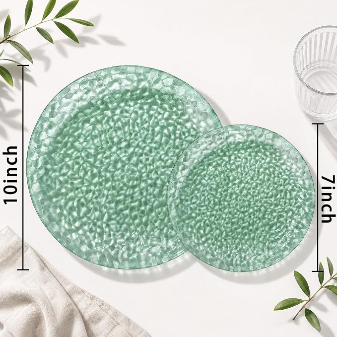Rubtlamp 100 Pcs Clear Green Plastic Plates Dinnerware Set, 50 Dessert platos - Image 2