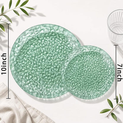 Rubtlamp 100 Pcs Clear Green Plastic Plates Dinnerware Set, 50 Dessert platos - Image 2