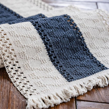Macrame Table Runne Beige and Blue Boho Table Runners - Image 5