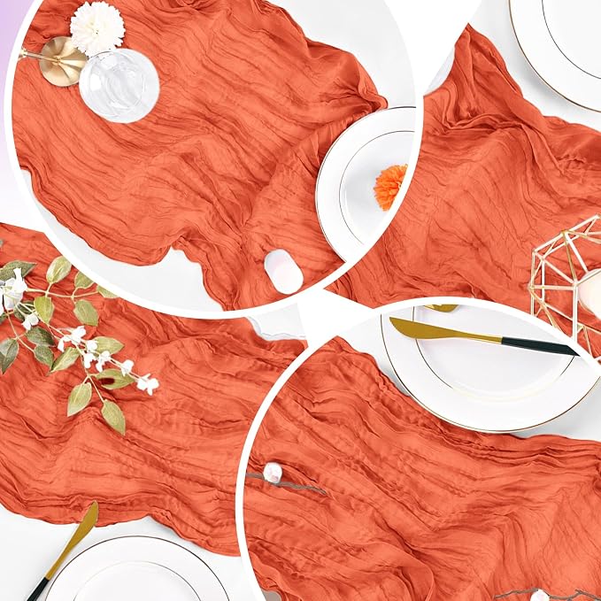 8 Pack Orange Cheesecloth Table Runner 20 x 120 inch Gauze Table Runners 10 FT - Image 7