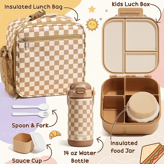 Fimibuke Kids Bento Lunch Box w/Insulated Water Bottle, Lunch Bag & Thermo | - Image 9
