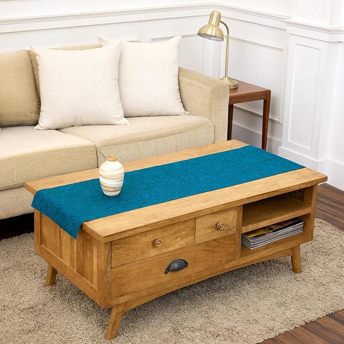 Solino Home 100% Pure Linen Dining Table Runner Teal, Athena 14 x 60 in | Table by SolinoHome