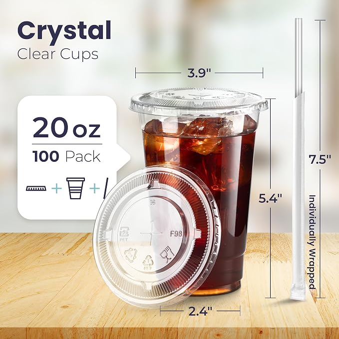 Fit Meal Prep 100 Pack 20 oz Plastic Iced Coffee Cups - Image 2