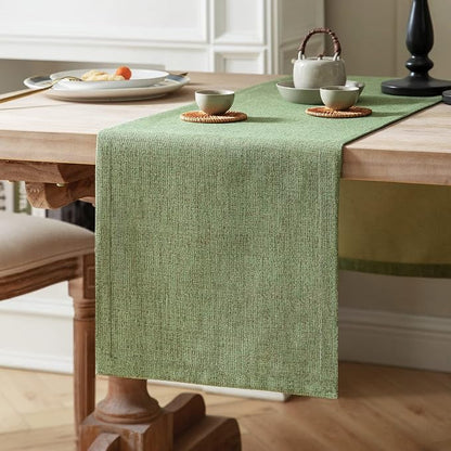 Burlap Style Farmhouse Table Runner, 14x60 Inches Grass Green | Thick Durable by ZEEMARTONLINE