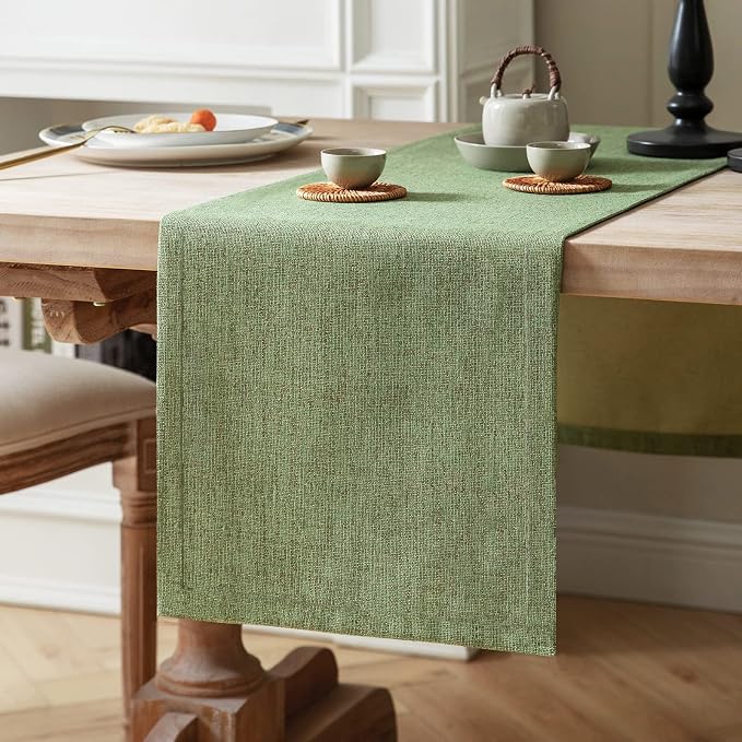 Burlap Style Farmhouse Table Runner, 14x72 Inches Grass Green | Thick Durable by ZEEMARTONLINE