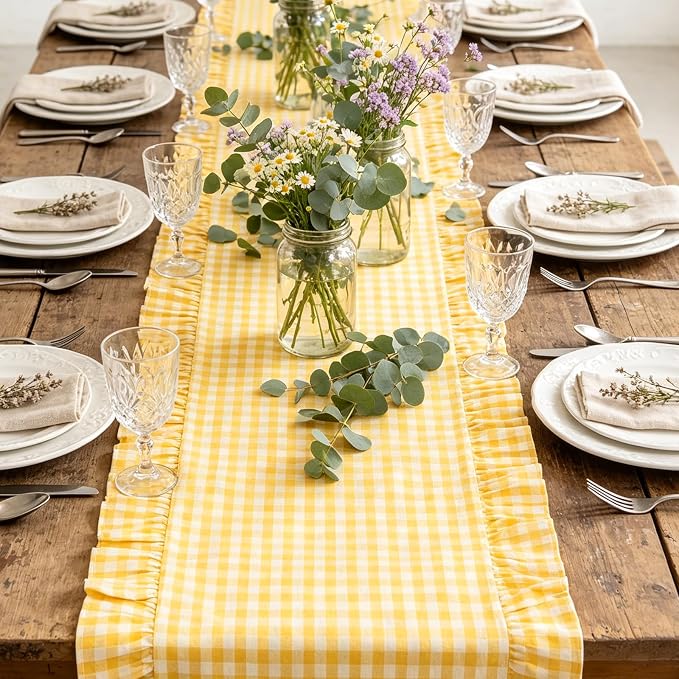 Eternal Beauty 14x72 Gingham Ruffle Table Runner - Image 2
