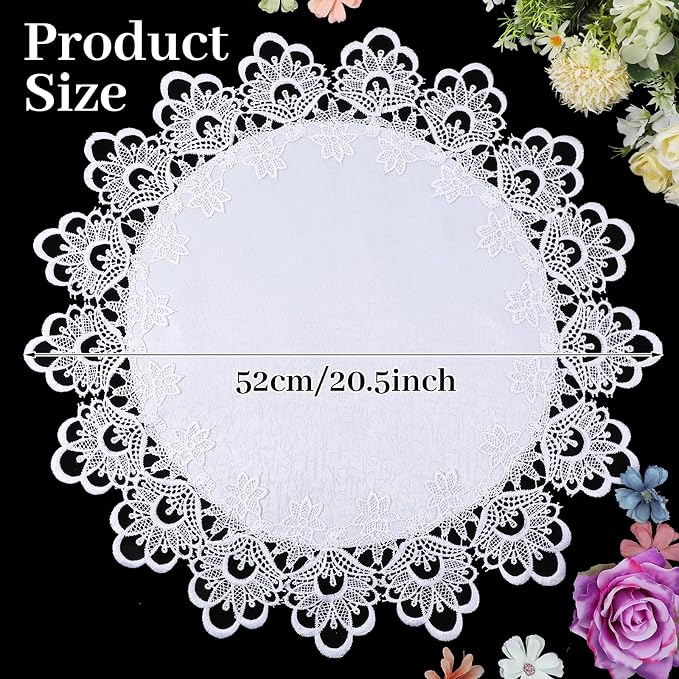 White Round Lace Doily Table Runner, 20.5" Elegant Jacquard Crochet Lace Doily - Image 2